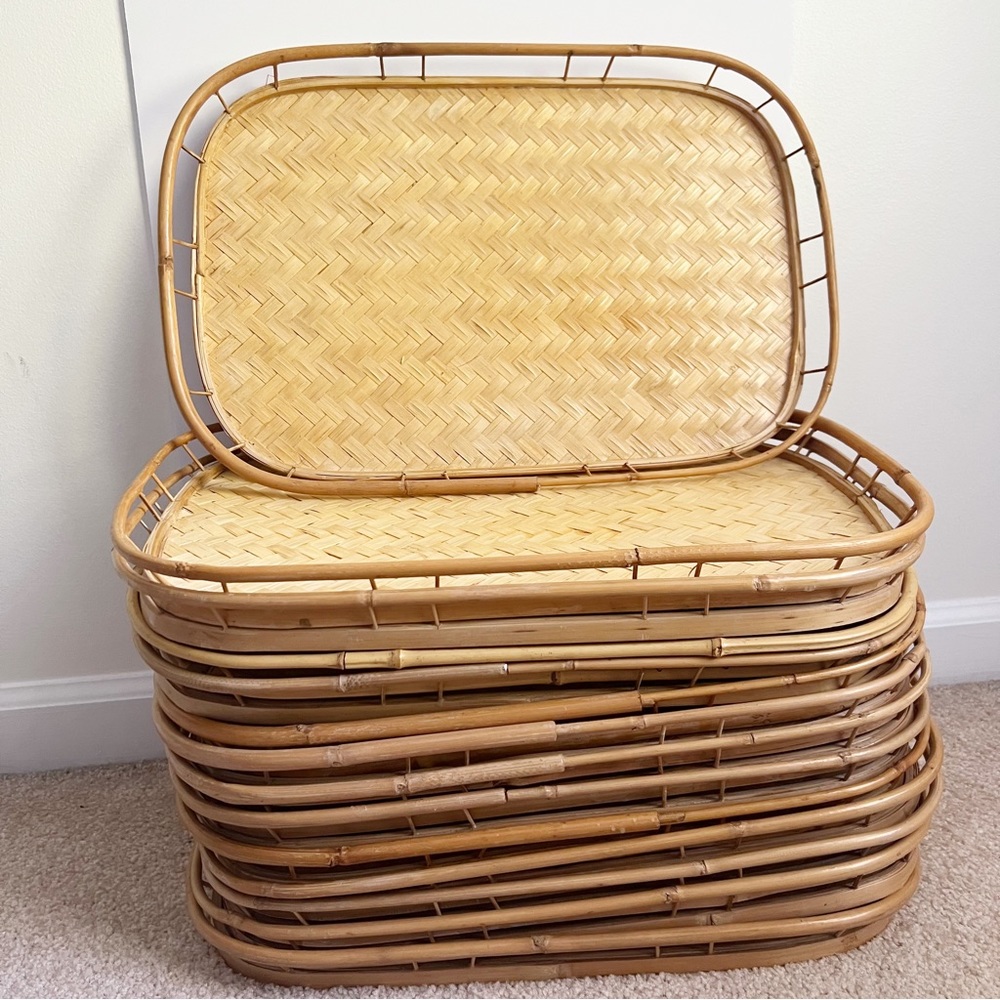 Vintage MCM Rattan and Bamboo TV trays